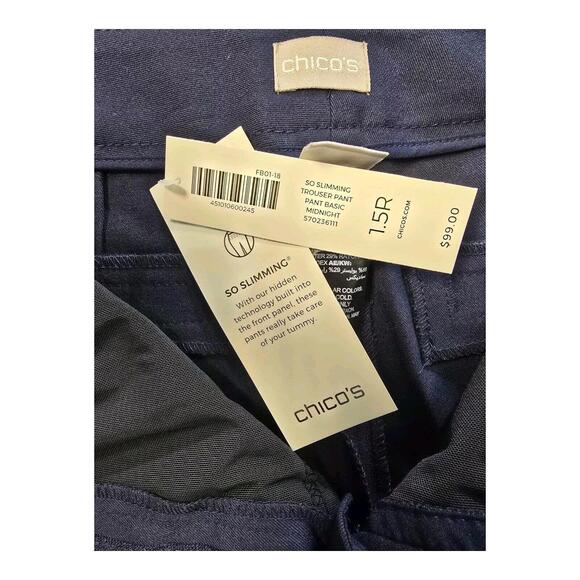 Chico's Women's Navy So Slimming Trouser Basic Wide Leg Pants SZ 1.5R/10 NWT $99 - Picture 5 of 7